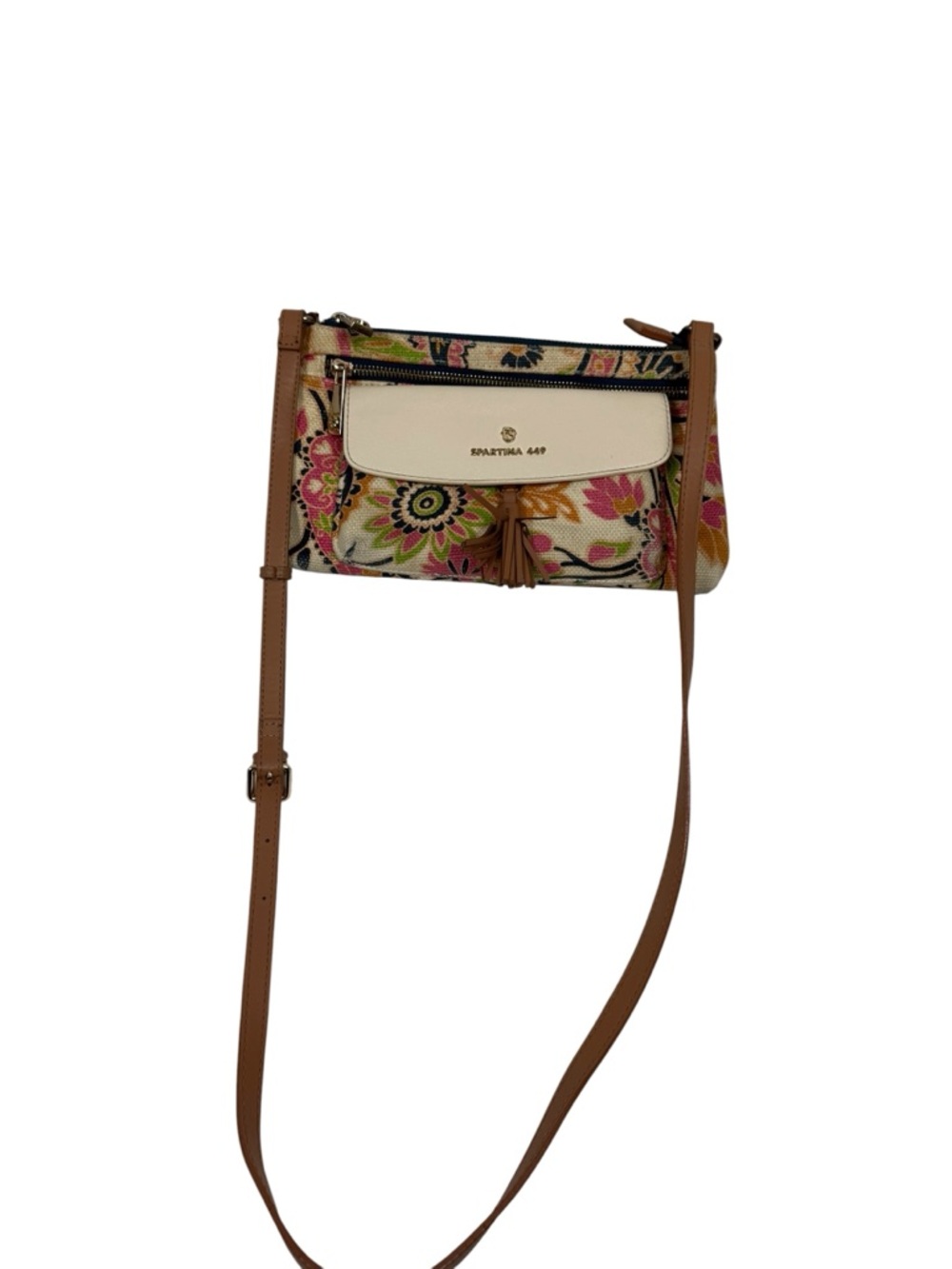 Spartina 449 Floral Canvas Crossbody with Cream Trim and Tan Strap - Picture 3 of 9